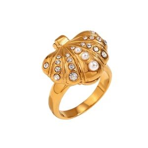 18K Gold Plated Seashell Ring*Ocean Inspired Beach Vacay Summer Shell Locket*MJ